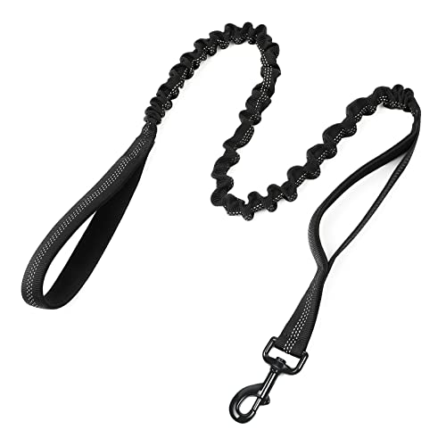 rabbitgoo Tactical Dog Leash, Heavy Duty Training Bungee Lead | Military Leash with 2 Padded Control Handles for Medium Large Dogs, No Pull for Shock Absorption, Reflective, Black, 6FT - color: Black, size: Max: 6ft