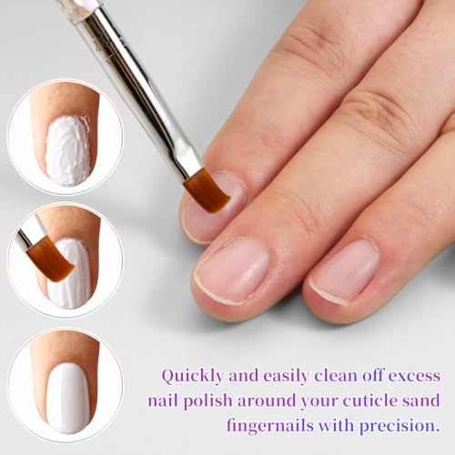 6Pcs Flat Nail Brushes Iridescent Crystal Handle Nail Art Painting Brushes | 6/7/8/9/10mm Premium Synthetic Bristles Manicure Brush for Cleaning Polish Mistakes on the Cuticles, DIY Painting - color: Clear