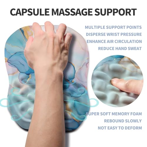 Ergonomic Raised Mouse Pad Wrist Support with Bilateral Slope Memory Foam Mousepad for Wrist Rest and Carpal Tunnel Pain Relief 11.8x7.9〃Blue Marble - color: Blue Marble