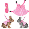 Rabbit Harness and Leash Set, Pink Polka Dot Bunny Suit | Cute Easter Bunny Clothes with Cute Bow for Outdoor Training Camping Walking Escape Proof Pink(S) - size: S