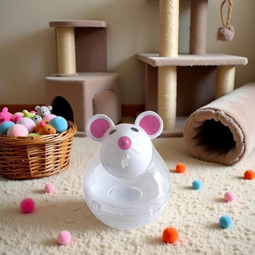 Beige Interactive Toys for Cats, Play Cat Toy Pet Cat Kitten Mouse Shape Treat Holder Food Storage Dispenser Chew Play Toy for Indoor and Kitten Exercise Mice and Animals Toys