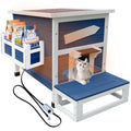 Rockever Large Outdoor Cat House with Heating Pad, Wooden Feral Cat Shelter | Weatherproof blue wooden shelter with escape door for feral cats, offering a spacious, warm and secure refuge for outdoor use