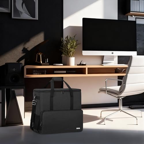 PC Carrying Case, Desktop Travel Bag for Full Computer Tower, Black | Computer Desktop Tower Case with Shoulder Straps Fit ATX/M-ATX Motherboards, Keyboard, Mouse, Cables & Earphones - color: Black