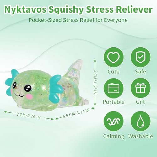 Green Axolotl Squeeze Toy, Slow Rise squishies Relief Sensory Toy. | Cute Squeeze Anxiety Pressure Ball, Portable Calming Fidget Toy for ADHD Autism, Gift Box Packed - color: Single Green Lying Axolotl