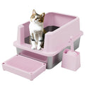 RIZZARI Stainless Semi-Closed Litter Box: High-Sided Open for Large Cats | 304 Stainless Bottom / 6.5" High Splash Guard / Low Front Entry / Spacious for Large Breeds / 30-Second Tool-Free Assembly - color: Pink, 1 Pack