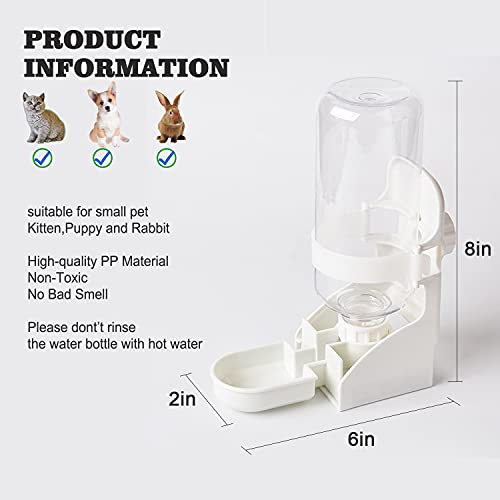 HERCOCCI Rabbit Hay Food Bin Feeder and Bunny Water Bottle Set, Hay Food Feeder Bowls Manger Rack with 500ml Hanging Water Dispenser Prevent Knock Over for Rabbit Guinea Pig Chinchilla (Large, White) - color: WHITE