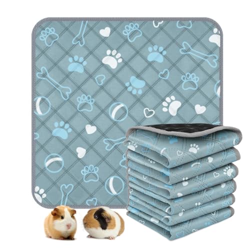 6 Packs Washable Guinea Pig Cage Liners with with Paw Print, Waterproof Guinea Pig Pee Pads Reusable Absorbent Bedding Anti Slip Mats for Small Animals Bunny Rabbit Hamster (Blue, 12 x 12in) - size: 12 x 12in / 6 Packs