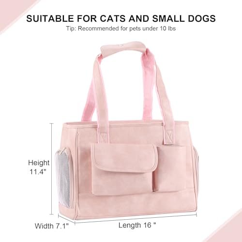 Dog Carrier Purse, Fashion Leather Pet Carrier Bag, Airline Approved Soft Sided Cat Travel Tote Bag with Pockets Pink - color: Pink