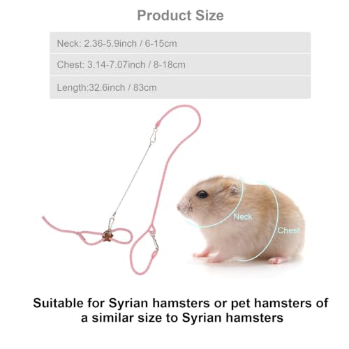 Hypeety Syrian Hamster Leash Harness Set Adjustable Training Walking Lead | Adjustable 3.14-7.07'' chest, 32.60'' lengh, soft nylon leash with finder bells, for hamster/rat/gerbil, easy to put on, pink - color: Nylon Pink 32.7"