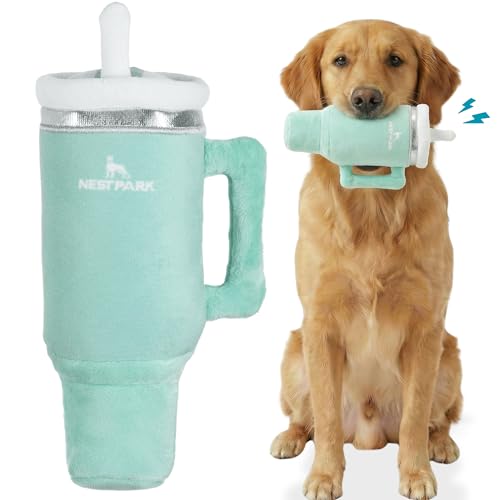 Nestpark Tumbler Cup Funny Dog Toy - Parody Plush Squeaky Crinkle Dog Toy (Seafoam Green) - color: Seafoam Green