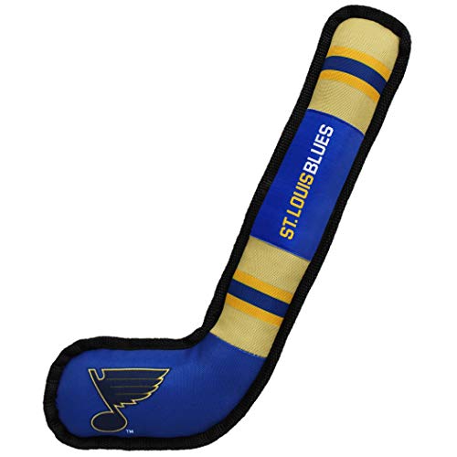Pets First Dog Toy Tough Nylon with Inner Squeaker Licensed by NHL St. Louis Blues Hockey Stick Toy for Dogs & Cats. Play Hockey with Your Pet with This Licensed Dog Tough Toy - color: St. Louis Blues, style: NHL Dog Tug Toy