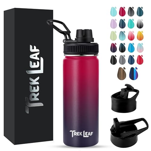 Travel Water Bottle with 3 Lids (Spout, Straw, Flip) Leak Proof, Quality, Vacuum Insulated, Stainless Steel (Mixed Berry, 18 oz) - color: Mixed Berry, size: 18 Ounces