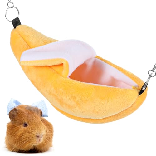 Bremorou Banana Bed House, Hamster Cage Accessories, Warm Pet Bed House, Hammock, Small Pet Supplies, Cage Nest for Guinea Pig Sugar Glider Hamster Small Bird Animal (Banana)
