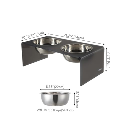DBL2001J Keaton 7.5" Medium/Large Modern Acrylic Rectangular Elevated Pet Feeder with 54oz 2-Stainless Steel Bowls, Dark Gray/Chrome - color: Dark Gray/Chrome, size: 54 Ounces (7.5" Cups 2-Pack)
