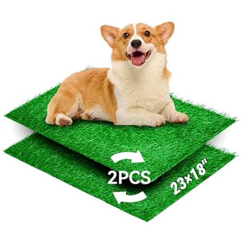 Artificial Grass for Dog Pee Training, Fake Grass Patch for Potty Tray | 23"x 18" Dogs Fake Grass Pad, 2pcs Reusable Washable Replacement Realistic Puppy Turf Mat, Indoor Outdoor Use - size: 23×18 Inch (Pack of 2)