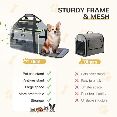 Lekereise Top-Expandable Pet Carrier 18x11x11Inch Delta American United Airline Approved Soft Sided Underseat to 15lbs Travel Carriers for Small Dogs Cats with Locking Safety Zippers Anti-Scratch Mesh - color: Gray