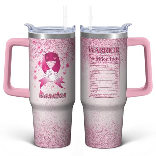 30oz Breast Cancer Awareness Stainless Steel Tumbler with Handle and Straw,Pink Ribbon Mug Cup Water Bottle with Lid and Straw, Patients Survivor Women Gifts - color: Cancer1