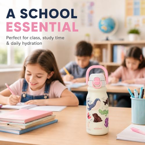 18oz Insulated Stainless Steel Kids Water Bottle for School, Animal | 2-in-1 Straw & Spout Lid, Leak-Proof, BPA-Free, for Girls & Boys, White - color: 18oz White-Animal