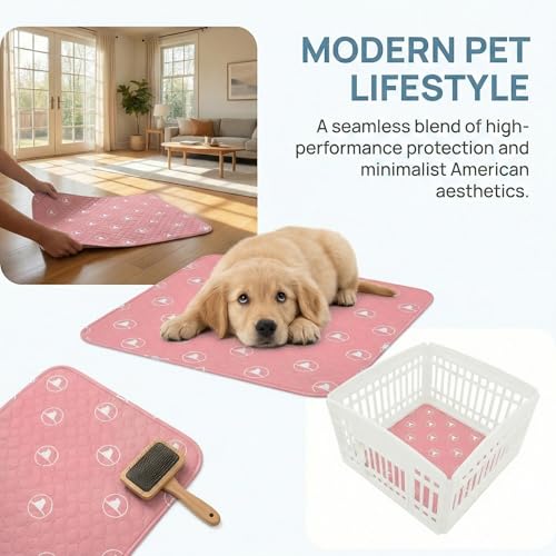 PJYuCien 36"x36" Reusable Playpen Training Pad for Puppies, Pink | Ideal for Small Animals, Dog Crate Pad, Travel Mat, Sofa Protector, Non-slip Dotted Bottom, Machine Washable - color: Pink White, size: 36"x36" (1 Pack)