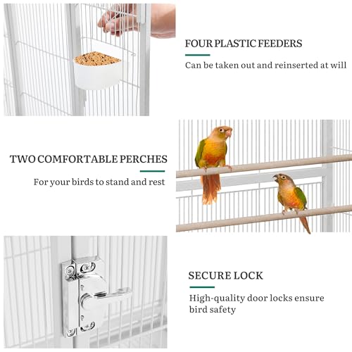 YITAHOME 53.9 inches Metal Bird Cage for Parakeets: Large Parrot Cages with Seed Catcher & Birdcage Cover with Rolling Stand & Brakes for Lovebirds Cockatiels Pigeon Finches - color: Pure White