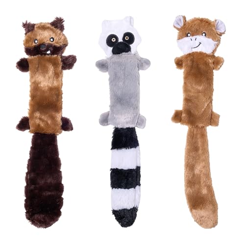 ZippyPaws Skinny Peltz No Stuffing Dog Toy Pack to Keep Them Busy - 18" | For Medium and Large Dogs, Squeaky Pet Toys, Unstuffed Chew Toys, Soft Plush Variety Pack, Chipmunk, Lemur, and Monkey - style: Chipmunk, Lemur, Monkey - Large (3-pack)