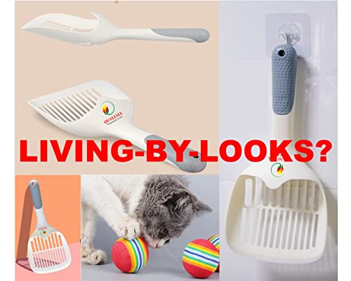 QUALIALL Cat Kitty Litter Box Poop Pooper Scoop Scooper for Cat Litter Box with Holder Large Light Fast Comfortable Sturdy Durable 1+2+1pcs White