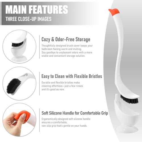 Honeydak Funny Swan Duck Toilet Bowl Brush and Holder Cute Toilet Brush Cleaner Scrubber Set Novelty Animal Girly Unique Creative Bathroom Decor with Plastic Long Handle for Deep Cleaning(White,Swan) - color: White, style: Swan