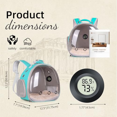 Reptile Travel Backpack Carrier with Reptile Thermometer and Humidity Gauge & Harness Leash Lizard Travel Cage Space Capsule Clear Bubble Window Astronaut Bearded Dragon Bag for Ball Python - color: Green