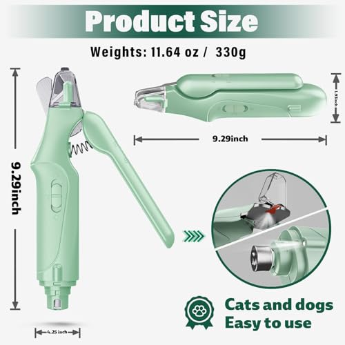 2 in 1 Dog Nail Clippers & Cat Nail Clippers Trimmers for Large Medium Small Dogs Cats Claw Trimmer Quick Sensor and Safety Guard USB Rechargeable Dogs Nail Trimmer with Catcher & 2 LED Lights - color: Green