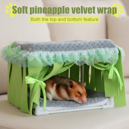 Guinea Pig Bed, Washable Small Animal Tunnel Hideouts with Curtains, Hamster Tunnel for Hamster Chinchill Small Bunny Ferret - color: Square stand nest pink