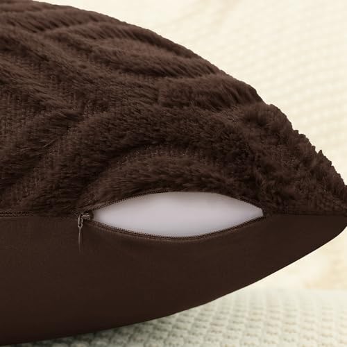 decorUhome Faux Fur Soft Dark Brown Throw Pillow Covers 16x16 Set of 2 | Plush Solid Fall Couch Pillow Covers, Accent Modern Farmhouse Neutral Decorative Square Pillow Cases for Sofa Bed Living Room - color: Dark Brown, size: 16" x 16" (Pack of 2)