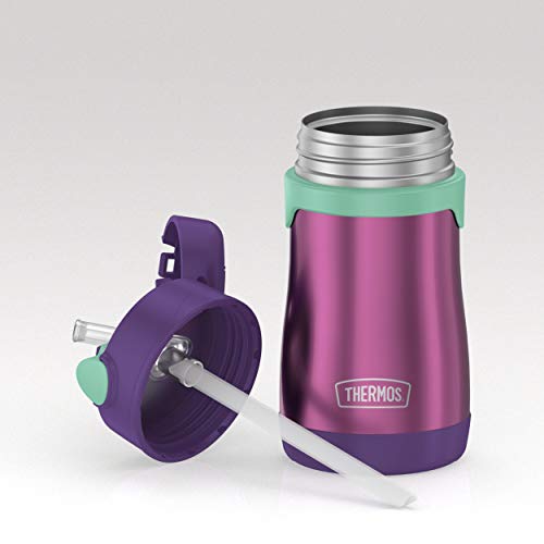 Thermos Baby 10 oz. Stainless Steel Bottle with pop-up straw, Purple with Teal - color: Purple with Teal, size: 10 Ounces