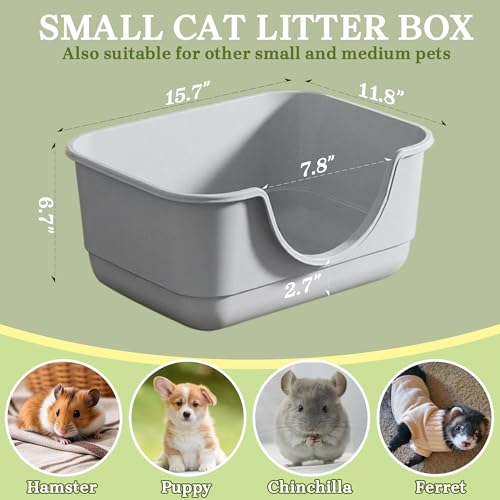 2 Pack Low Entry Small Litter Box for Kittens, Kitty Plastic Litter Boxes, Open Top, Anti-Splash High Sided Litter Tray Pan for Medium Pets, Puppy, Easy to Clean, 15.7" L*11.8" W*6.7" H (Grey) - color: Grey-2 Pack