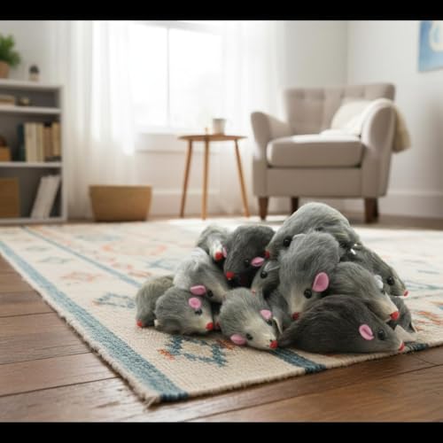Cat Mouse Toy, 5 Pcs Faux Fur Mouse Toys for Cats 6.7” Cat Mice Toys Interactive Realistic Size Grey Furry Rattle Mice Cats Toy No Catnip Feline Chew Plaything Self Play (Grey)