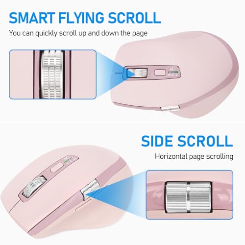 INFINMIND Wireless Bluetooth Side Scroll Mouse with Multi-Device, Ergonomic Computer Mice with Smart Flying Scroll, Quiet Click for Computer, Laptop, iPad, Tablet, MacBook (Pink) - color: Pink