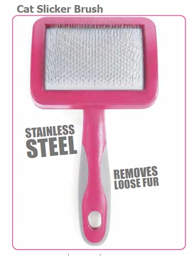 Ancol Ergo Cat Slicker Brush - Pink Grooming Tool for Removing Loose Fur and Detangling - Soft Bendy Pins for Glossy Coat Care - Ideal for Long Haired Cats - color: Pink