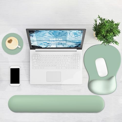 Ergonomic Mouse Pad with Wrist Rest and Keyboard Wrist Rest, Gel Mousepad and Wrist Rest for Computer Keyboard, Pain Relief, Non-Slip PU Base, Mouse Pad with Wrist Support for Gaming, Office, Green - color: Green