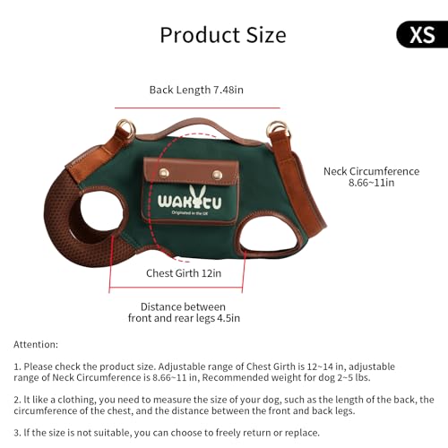 Wakytu Dog Lift Harness Dog Carrier Sling for Small Dogs & Cats,XS | stylish puppy sling carrier with handle & pocket,adjustable leash,walking & travel - color: 1.0 Green, size: X-Small(2-5 LBS)