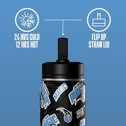 Hydrapeak NBA Officially Licensed Orlando Magic Mini 14oz Kids Stainless Steel Water Bottle with Straw Lid & Flexible Handle, Double Wall Insulated, Spill Proof, Perfect for Back to School - color: Orlando Magic
