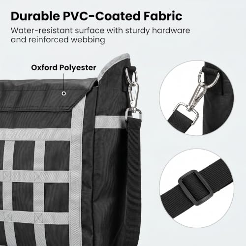 Slow Feed Hay Bag for Horses Sheep Goat Cattle Donkey, 300D Waterproof PVC Oxford Slow Feeder with Adjustable Straps, Small Hole Hay Sack Cut Waste for Barn Stall Fence Horse Trailer, Black 1 Pack