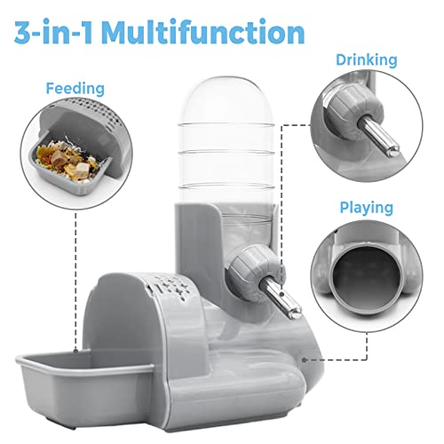 VANNON 3-in-1 Hamster Water Bottle with Food Bowl & Hideout Base, Grey | 3-in-1 feeding station combines water, food and hideout space to help keep hamster cages organized and easy to maintain. - color: Grey