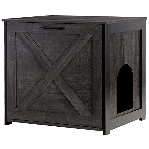 Dwanton Cat Litter Box Furniture Hidden, Cat Litter Box Enclosure, Reversible Entrance Can Be on Left or Right Side, Indoor Cabinet, Wooden Washroom, End Table, Nightstand, Dark Gray, 23.6" L - color: Dark Grey, size: 23.6 x 19.7 x 21.7 Inches