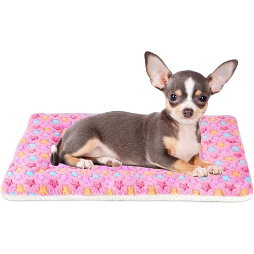 Mora Pets Dog Bed Crate Pad Ultra Soft Pet Bed with Cute Star Print Washable Crate Mat for Large Medium Small Dogs Reversible Fleece Dog Crate Kennel Mat Cat Bed Liner 21 x 12 inch Pink - color: Pink, size: 22-Inch