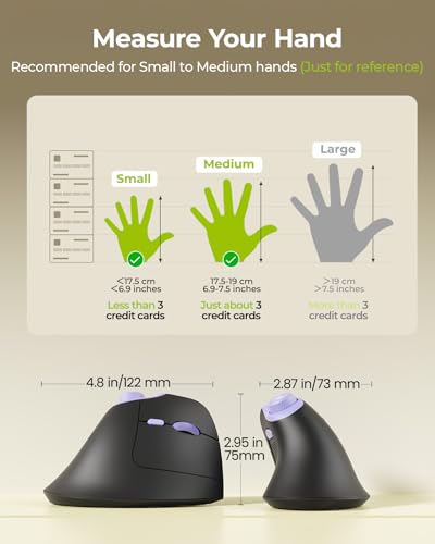 seenda MOU-302 Wireless Bluetooth Ergonomic Vertical Mouse with Volume Knob | Rechargeable 3-device mice for small/medium hands with quiet clicks, 1000/1600/2400 DPI for PC, laptop, MacBook, Black Purple - color: Black Purple