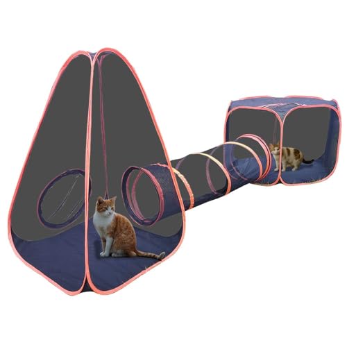 Portable Cat Small Animals Playpen DIY Outdoor Enclosures Freely Combinable 2in1 4in1 6in1 Pop Up Pet Play Tent Tunnel Cube House for Cat Puppy Rabbit (4in1 Tower Tent Tunnel) - color: 4in1 Tower tent tunnel