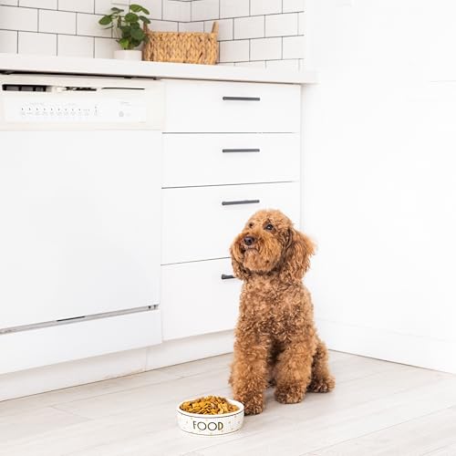 Pearhead Ceramic Dog Bowl, Small/Medium 2.25 Cups/ 18 oz, Bistro Tile | Honeycomb with Gold Accents Stoneware Pet Food & Water Bowl for Small Dogs, Weighted Non-Plastic Feeding Dish - color: Bistro Tile Bowl, size: Small