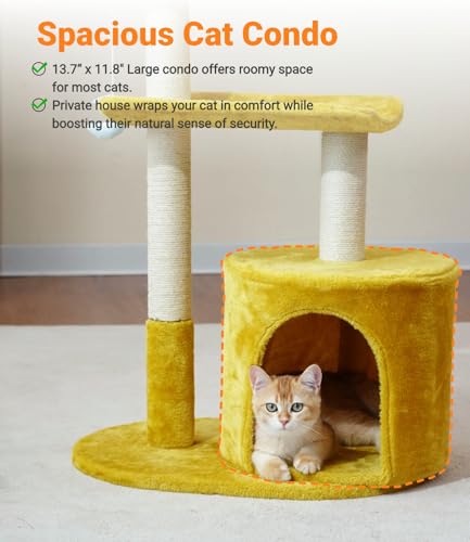 33" Cloud Cat Tree Tower, Cozy Bed & Large Condo for All Cats | 33" Multi-Level Cat Tower, Scratching Posts, Viewing Perch & Toys, Stable Structure, Padded Bed, 13.7"x11.8" Cat Condo - size: 33" with Condo