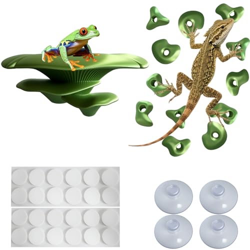 Mushroom Terrarium Decor & Climbing Hold Kit,with 12 Rock Holds, Suction Cups & Adhesive Dots for Geckos, Frogs, Small Lizards & Snakes in Dry/Semi-Moist Habitats (Lime Green) - color: Lime Green