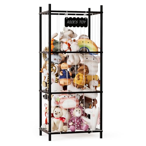 SpaceAid Stuffed Animal Storage Organizer, Wood Animals Zoo Toy Plushies Storage Holder, Large Capacity Plush Toy Cage for Playroom Organization, 22.8" Wide, Black - color: Black, size: 22.8"W x 15.8"D (Extra Large)
