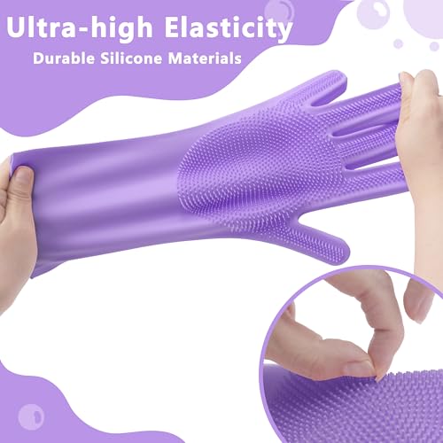 Pet Grooming Gloves—Dog Washing Gloves with High-Density Teeth | Dog Bath Scrubber with Enhanced Five Finger Design, Silicone Gloves for Dogs and Cats Bathing, Massage (Purple) - color: Purple